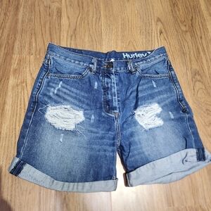 Hurley Women's Blue Denim Distressed Shorts Size 26